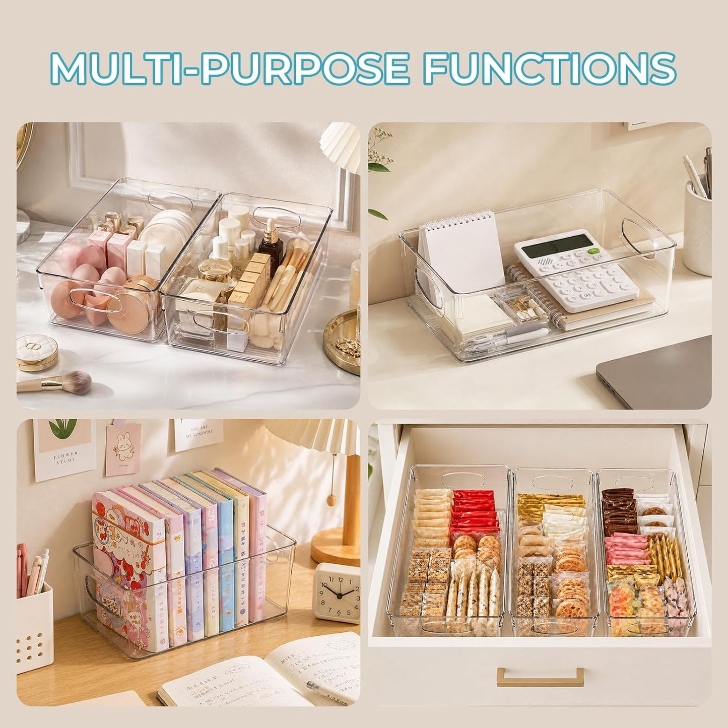 UFORU 10 Pack Clear Pantry Organizers and Storage, Stackable Plastic Storage Bins with Handles, Clear Storage Bins for Kitchen, Fridge, Freezer, Cabinet and Containers for Pantry Organization