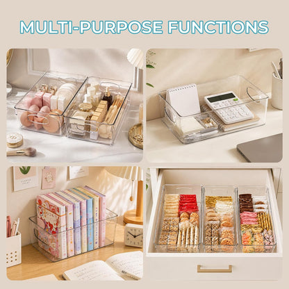 UFORU 10 Pack Clear Pantry Organizers and Storage, Stackable Plastic Storage Bins with Handles, Clear Storage Bins for Kitchen, Fridge, Freezer, Cabinet and Containers for Pantry Organization
