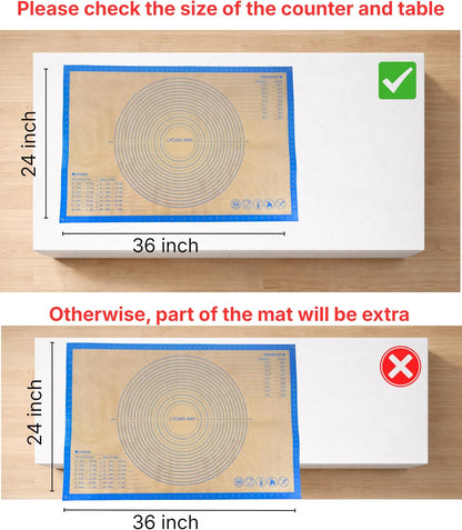 Silicone Pastry Mat with Measurements, 28 x 20 Inch Extra Thick Non-Slip Nonstick XL Baking Mat for Dough Rolling, Kneading, Fondant and Pie, Red