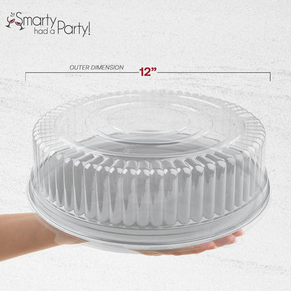 Smarty Had A Party 12 Inch Black Round Plastic Serving Tray – Heavy-Duty Party Platters & Catering Trays, Reusable or Disposable Plastic Trays for Serving Food, Elegant Party Tray Set of 25