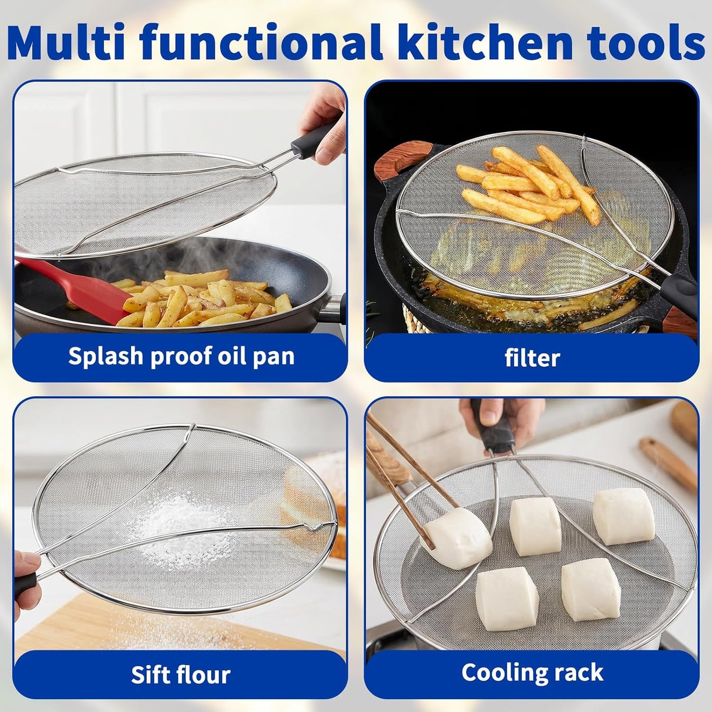 Splatter Screen for Frying Pan - 10’’ Stainless Steel Grease Splatter Guard with Grip Handle- Ultra Fine Mesh Cover Oil Splash when Sizzling Bacon, Cooking Fried Chicken or Popcorn