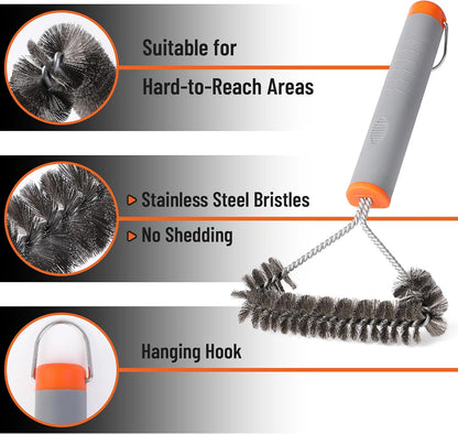 UNCO- 3-Sided Grill Brush - Stainless Steel, 12.2" - BBQ Grill Cleaner Brush