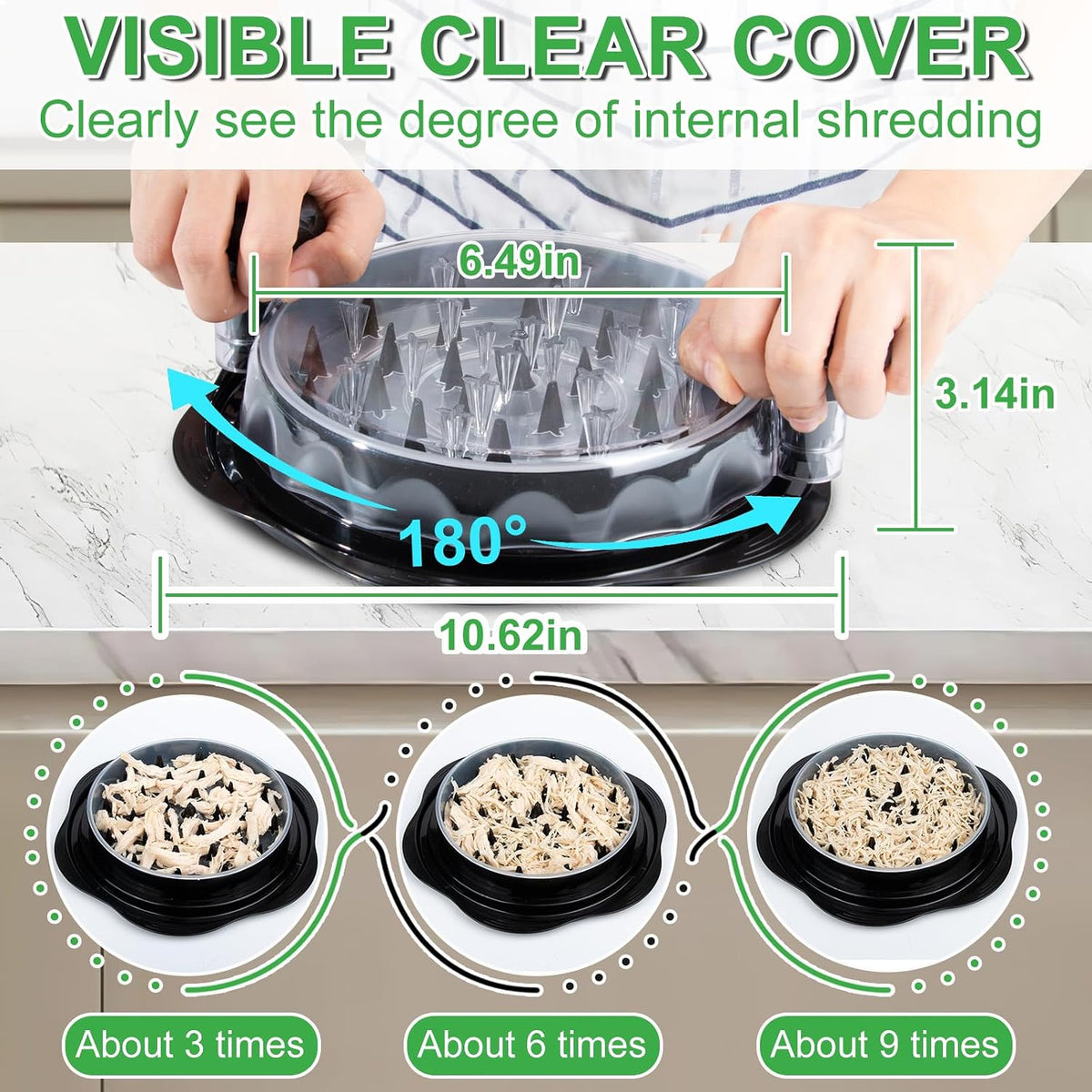 Upgrade Chicken Shredder, Chicken Breast Shredding Tool Twist Large, Meat Twister with Separate Plate, Non-Slip Bottom, Ergonomic Handle, Suitable for all kinds of Cooked Meat and Salad, Black