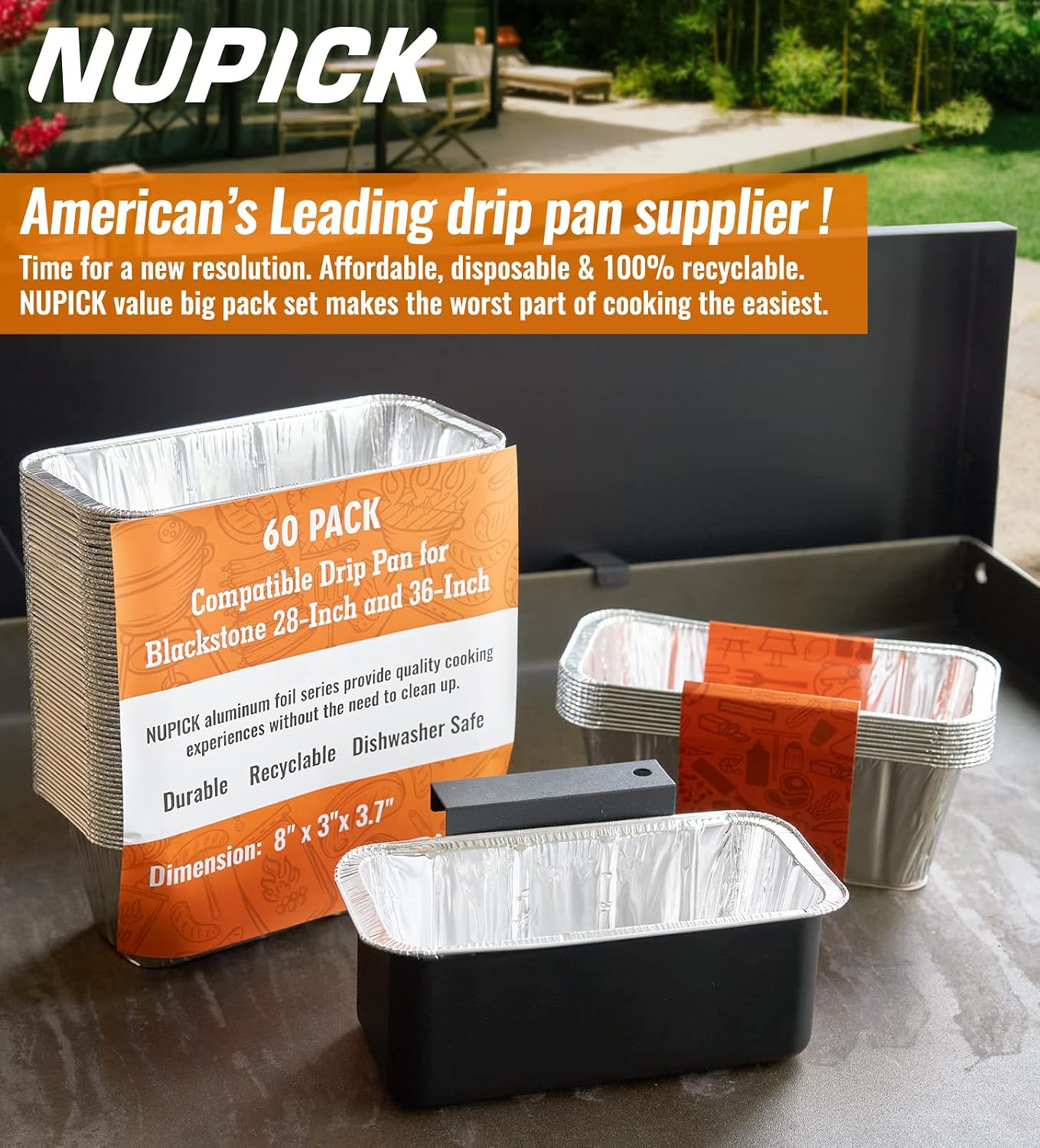 NUPICK 20 Pack 6415 Drip Pans Compatible for Weber Spirit Series, Genesis Series, Q Series Grills, Disposable Aluminum Foil Grease Trays, 8.5" x 6"