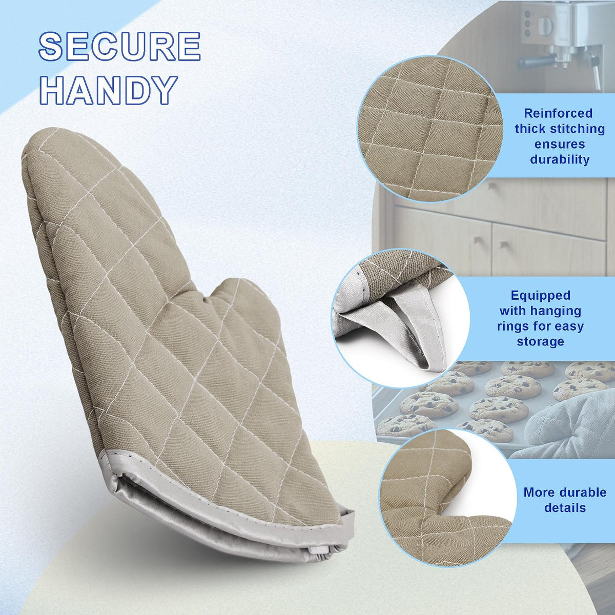 ARCLIBER Grey 13" Quilted Oven Mitts 1 Pair Flame Heat Resistant