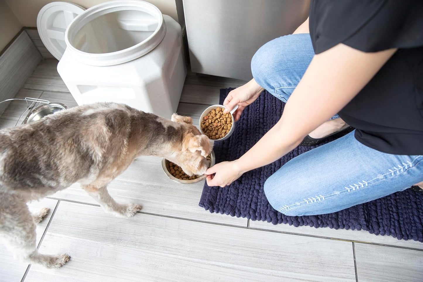 Vittles Vault Traditional Pet Food Storage Container For Dog Kibbles/Bird Seed/Oatmeal/Rice/Flour/Cereal, BPA Free Plastic, Sealed Airtight For Cat Food, Up To 30 lb, Made in USA, With Scoop, Gray