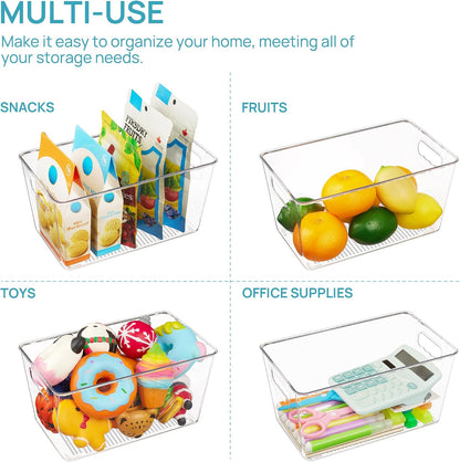Vtopmart Clear Plastic Storage Bins, 6 PCS Pantry Organizer Bins with Handle for Refrigerator, Fridge, Cabinet, Kitchen, Countertops, Cupboard, Freezer Organization and Storage, Large