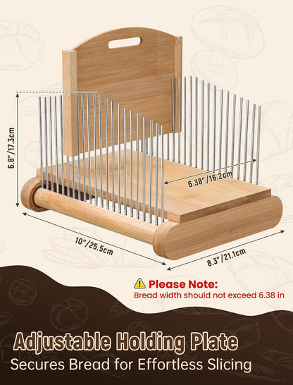 NiHome Bread Slicer for Homemade Bread, Bamboo, Adjustable Thickness