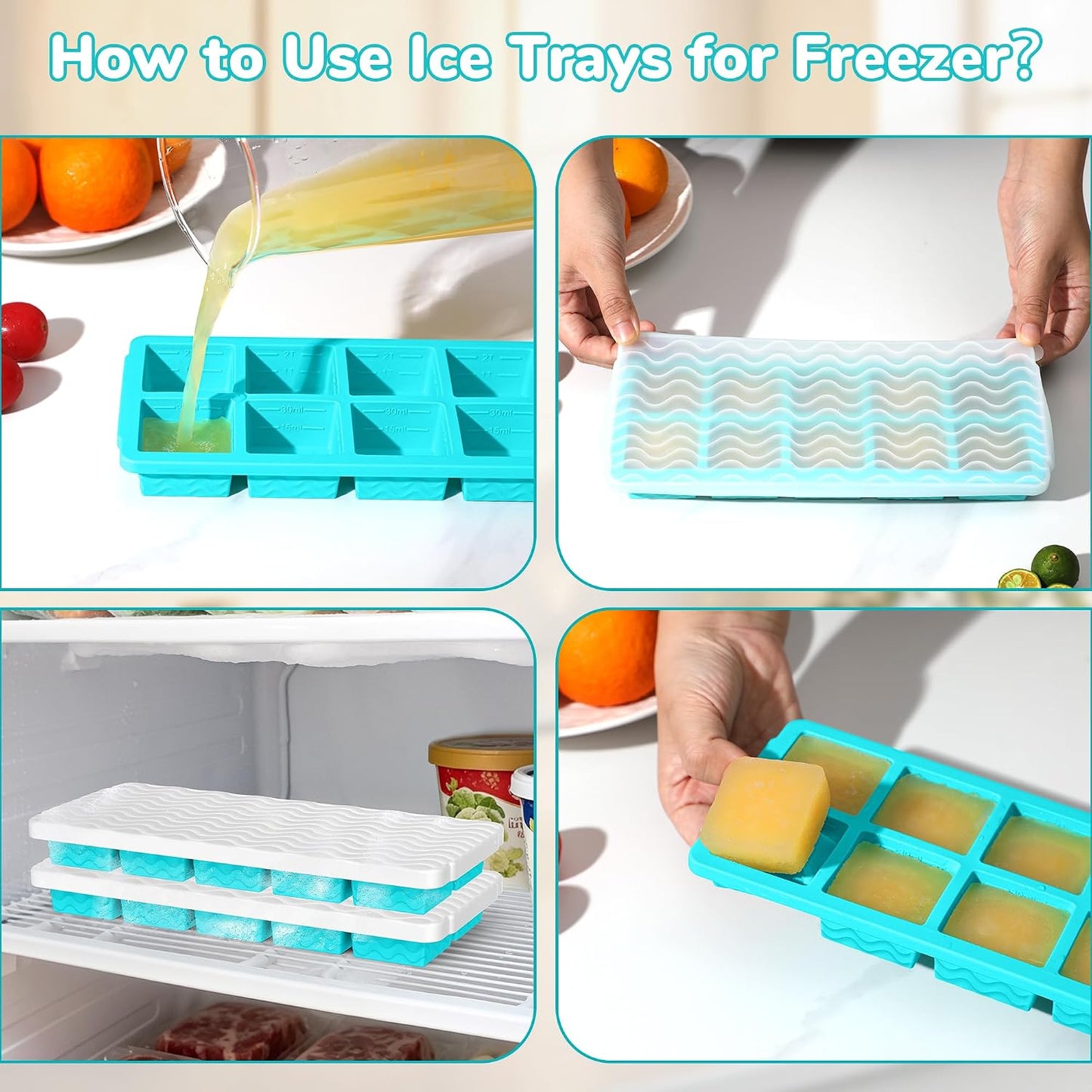 Doasuwish Silicone Freezer Molds for Soup with Lid – 1-Cup Soup Container Style Ice Cube Trays for Freezer, Meal Prep & Food Storage, Freeze 250mL/125mL Portions – 2 Pack