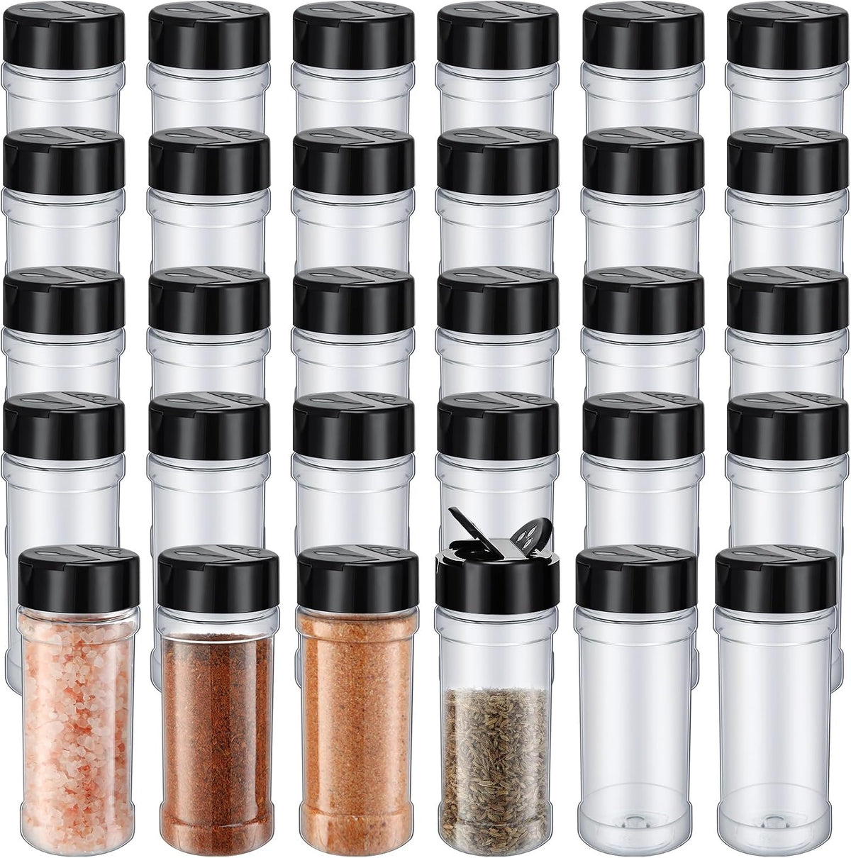 Jadive Plastic Spice Jars with Shaker Lids, 5.5oz, Black