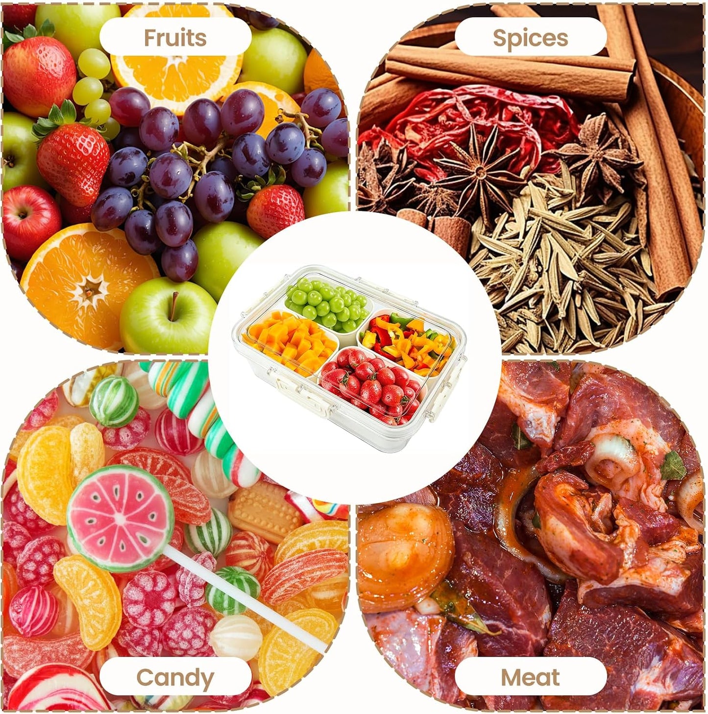 Divided Serving Tray with Lid & Handle - Versatile Snackle Box Charcuterie Container/Storage Organizer for Veggie, Fruit, Candy, Nuts - Ideal Serving Platter for Picnics, Parties, Holidays, and Travel