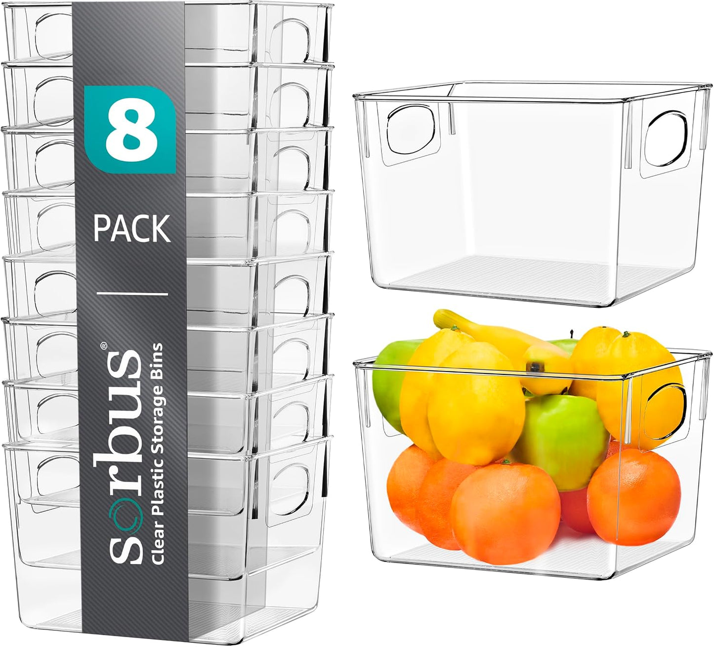 Sorbus Large Clear Plastic Storage Bins for Shelves, Clothes, with Handle - Clear Storage Bins, Drawer, Shelf, Closet, Pantry, Fridge, Freezer Organizer Bins, Closet Organizers and Storage (4 pack)