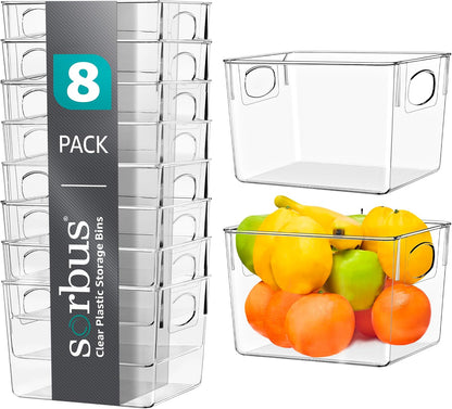 Sorbus Large Clear Plastic Storage Bins for Shelves, Clothes, with Handle - Clear Storage Bins, Drawer, Shelf, Closet, Pantry, Fridge, Freezer Organizer Bins, Closet Organizers and Storage (4 pack)