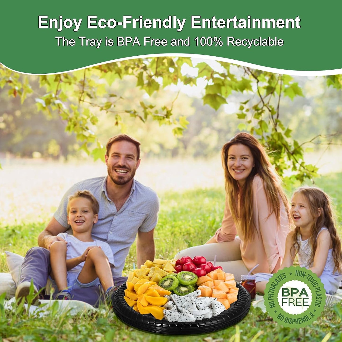 12 Pack Catering Trays with Lids, Round 12 Inch Veggie Tray with Lid, Disposable Fruit Tray for Parties, Catering Trays for Serving Snack, Appetizer, Fruit, Veggie and Sandwich