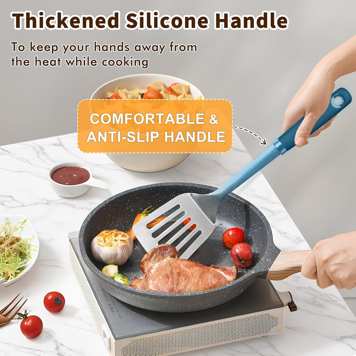 2 Pcs Stainless Steel Spatulas Set, Metal Spatula Solid & Slotted Turner, Heavy Duty Sturdy Spatula for Kitchen Use, High Heat Resistant Cooking Utensils for Fish Eggs Pancakes, Easy to Clean, Silver