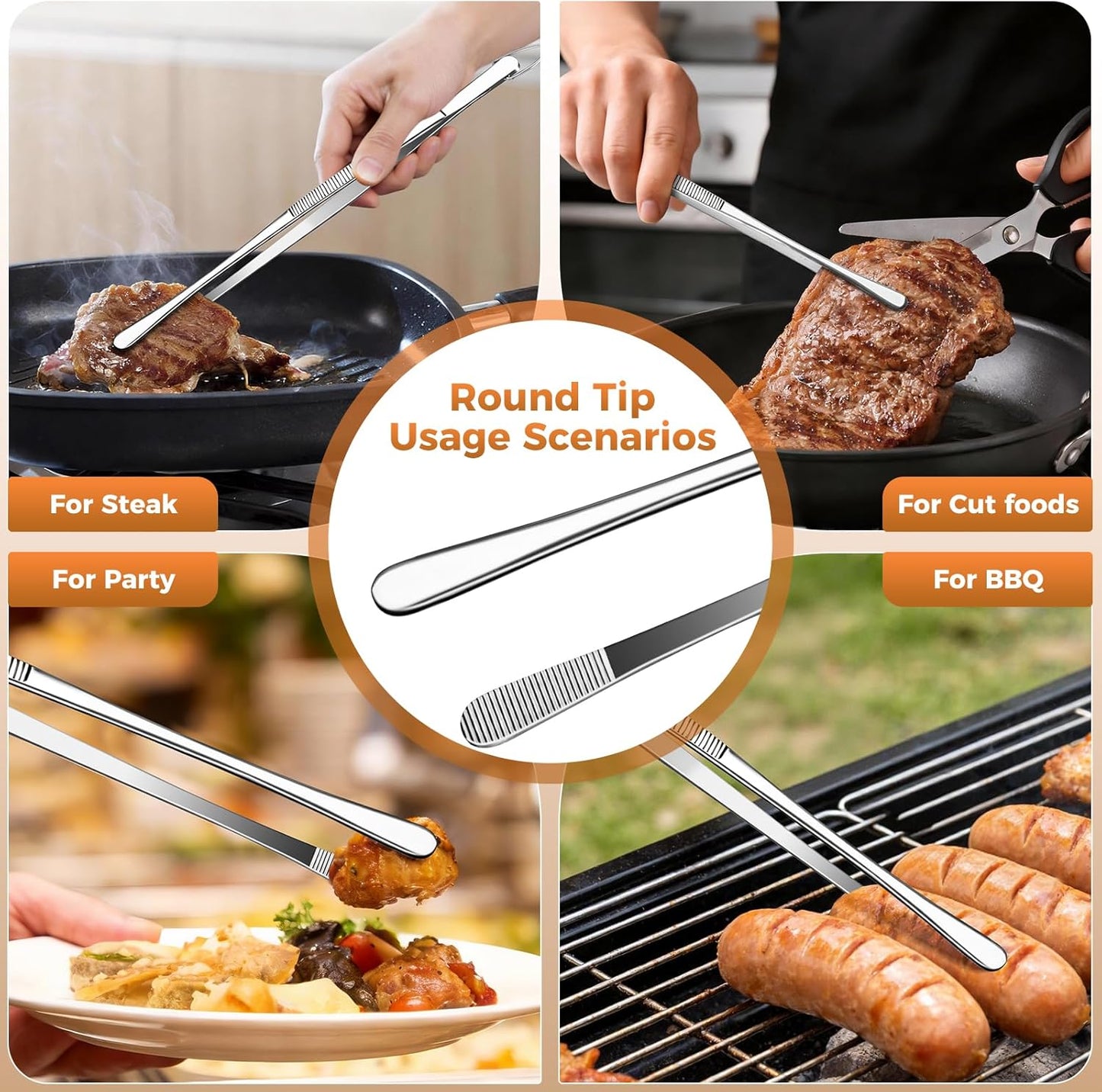 12 Inch Kitchen Tweezer Tongs, 2 PCS Stainless Steel Round & Precision Pointed Tip Extra Long Tweezers Multi-Use Kitchen Tweezers for Cooking, BBQ, plating, Grilling & Food Prep