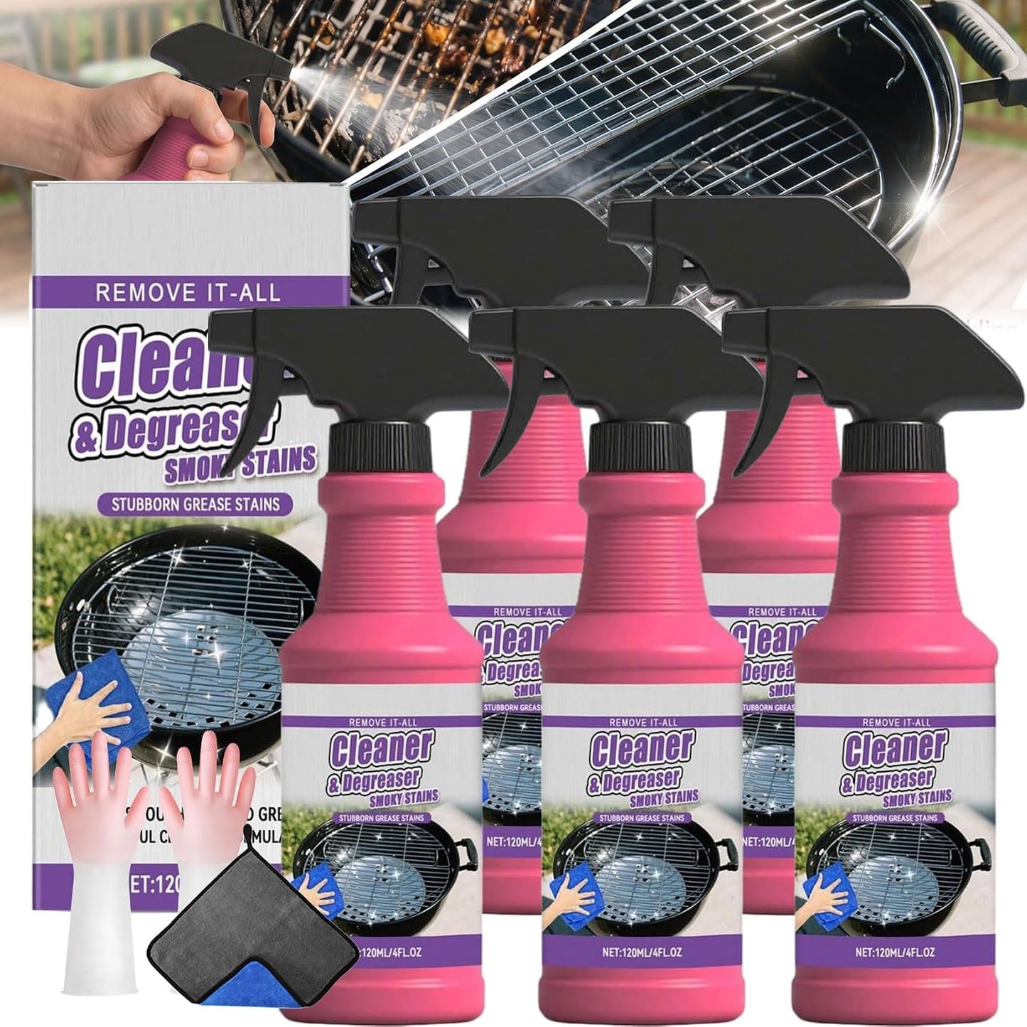 Fast-Acting Heavy Duty Grill Degreaser Spray, Bbq Grill Cleaner,Grill Cleaner For Outdoor Grills, All Purpose Heavy Duty Cleaner for Burnt Food & Grease