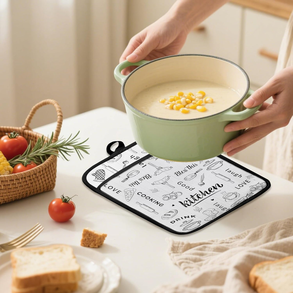 Dark Kitchen Pot Holders 2 Pack Set, Gifts for Cooking Lovers, Chef Gifts for Men Women, Retro Cook Chef Heat Resistant Oven Hot Pads for Kitchen Countertop Baking，075 Potholder