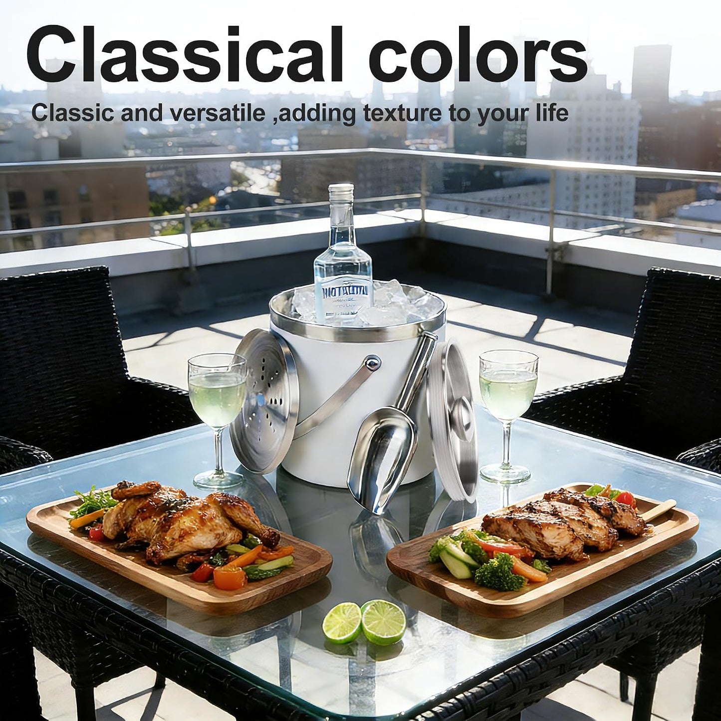 3L Double-Wall Insulated Stainless Steel Ice Bucket with scoop for Cocktail Bar - Metal Ice Bucket for freezer with Lid for parties,Camping,and More!champagne bucket,bar cart accessories