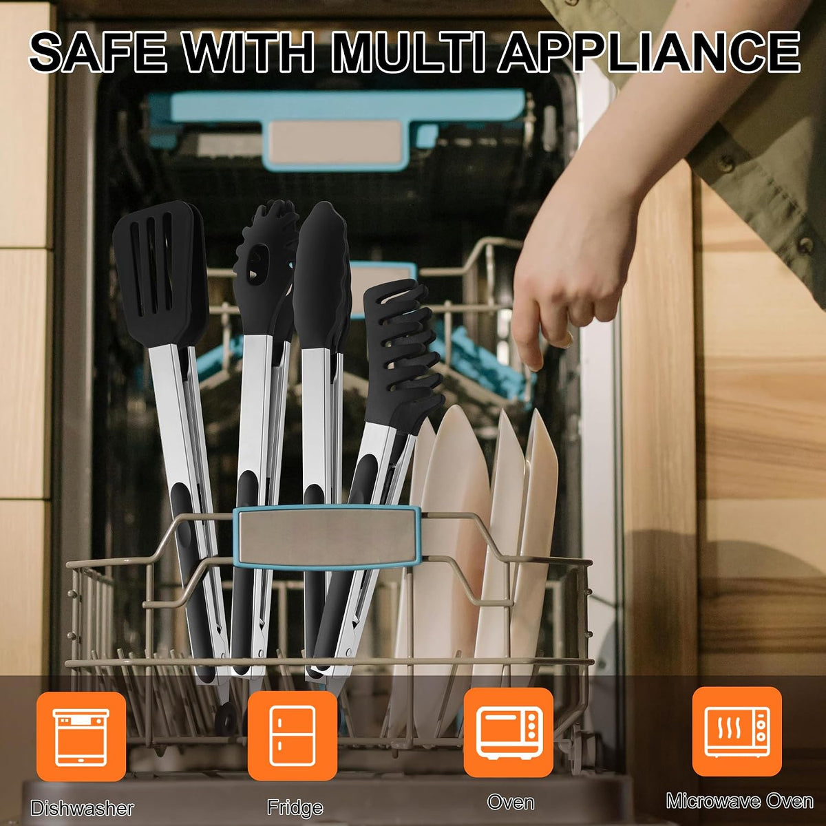 Kitchen Tongs with Silicone Tips, 9" & 12" Silicone Tongs for Cooking