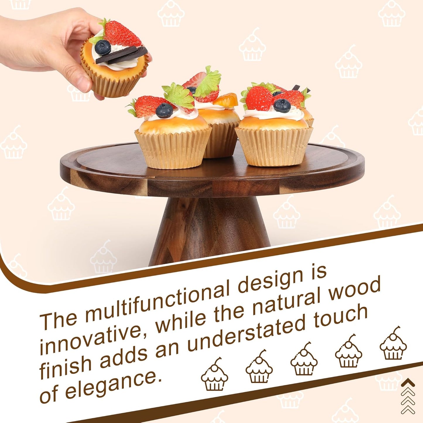 Bellsal Cake Stand with Dome Lid, 12in Acacia Wood Cake Plate with Cover, Wooden Cake Display Stand with Acrylic Dome, Cake Decorating for Baking Gift