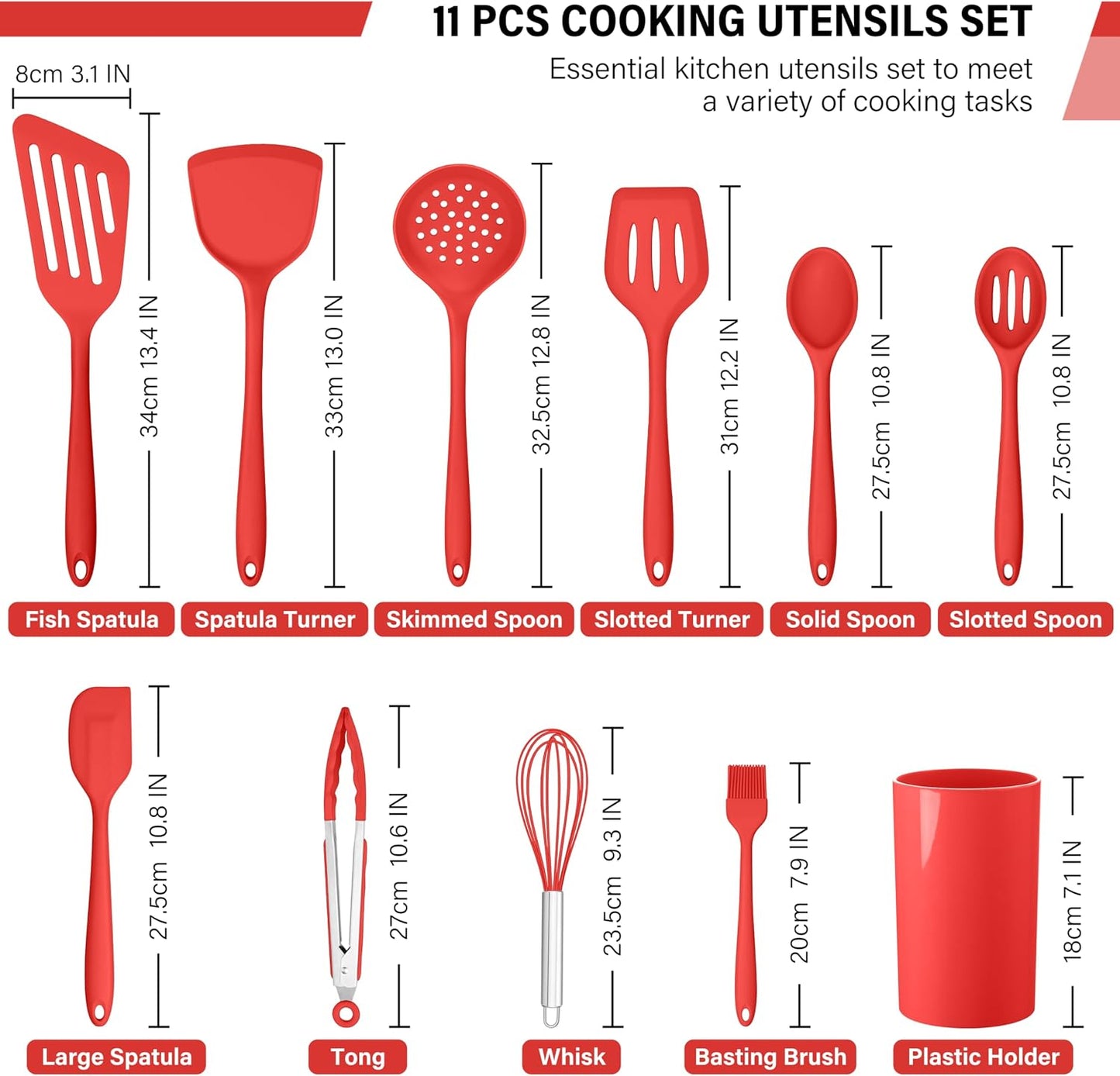 HaWare 11 PCS Silicone Cooking Utensils Set, Heat Resistant Kitchen Utensils with Holder, Food-grade Spatula Sets for Nonstick Cookware, Kitchen Tools Gadgets Include Fish Turner, Spoon (Black)
