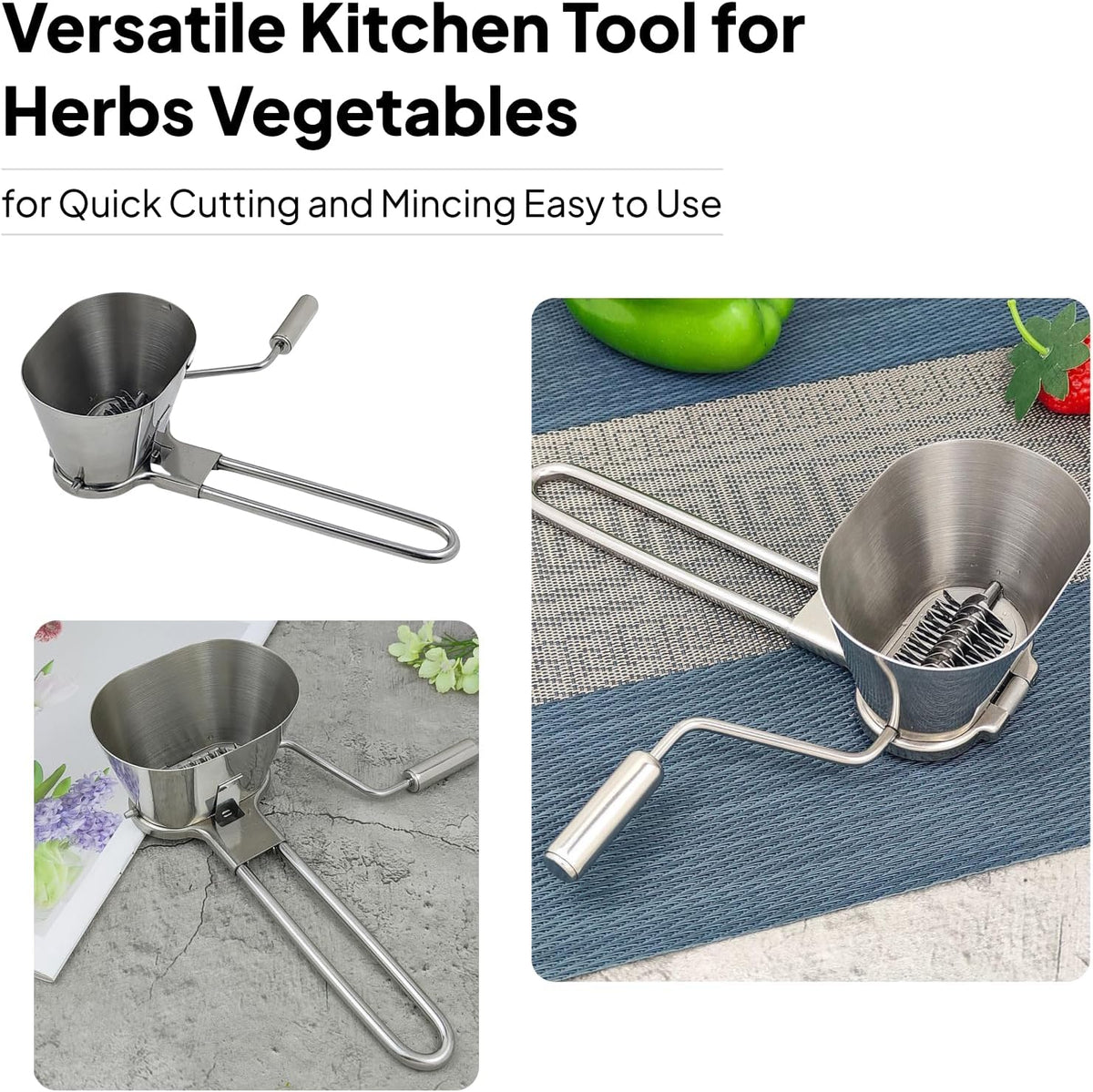 Fenteer Parsley Chopper, Parsley Shredder, Kitchen Handheld Coriander Onion Chopper, Lightweight Herbs Spices Grater, Stainless Steel Roller Mincer for Veggies/Garlic/Peppers/Ginger/Fruits/Nuts