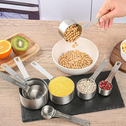 Measuring Cups and Spoons Set, 18 Piece 18/8 Stainless Steel Measuring Cups and Spoons Set for Dry & Liquid, Metric & US Metal 8Measure Cup and 9 Spoon & Leveler for Baking & Kitchen