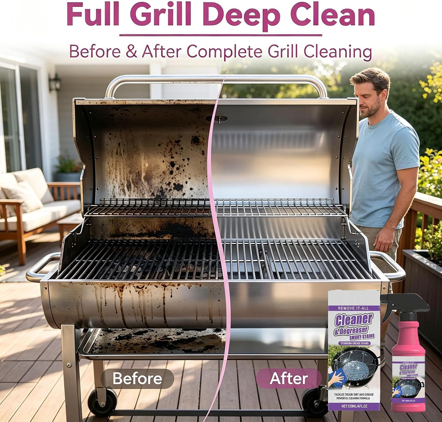 Fast Acting Heavy Duty Grill Degreaser Spray,2026 New BBQ Degreaser Cleaner Heavy Duty,120 ML Outdoor Grills Cleaner,Easily Lifts Baked-On Carbon and Grease,For Kitchen Grates and Racks (3PC)