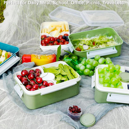 3 Pack Salad Lunch Box Food Storage Containers, 47oz Bento Box To Go Container with Lids, Reusable Meal Prep Containers with Removable Tray & Dressing Pots for Kids and Adults, Microwave Safe