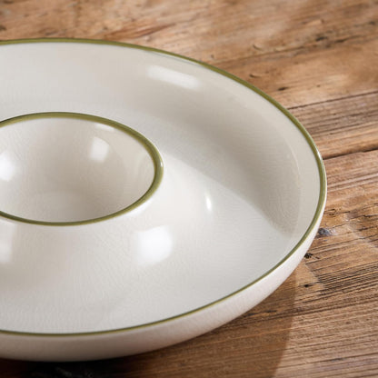 Ceramic Chip & Dip Tray Set: Large 11.5" Serving Platter for Chips & Salsa, Veggies & Dip, Fruits, Snacks, Appetizers Bowl, Entertaining, and Parties