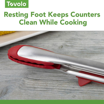 Tovolo Tongs With Silicone Tips Easy Grip 13” Long Kitchen Tongs Stainless Steel Handle For Cooking BBQ, Non Scratch Heat Resistant Locking Metal Silicone Tipped Dishwasher Safe BPA Free, Black
