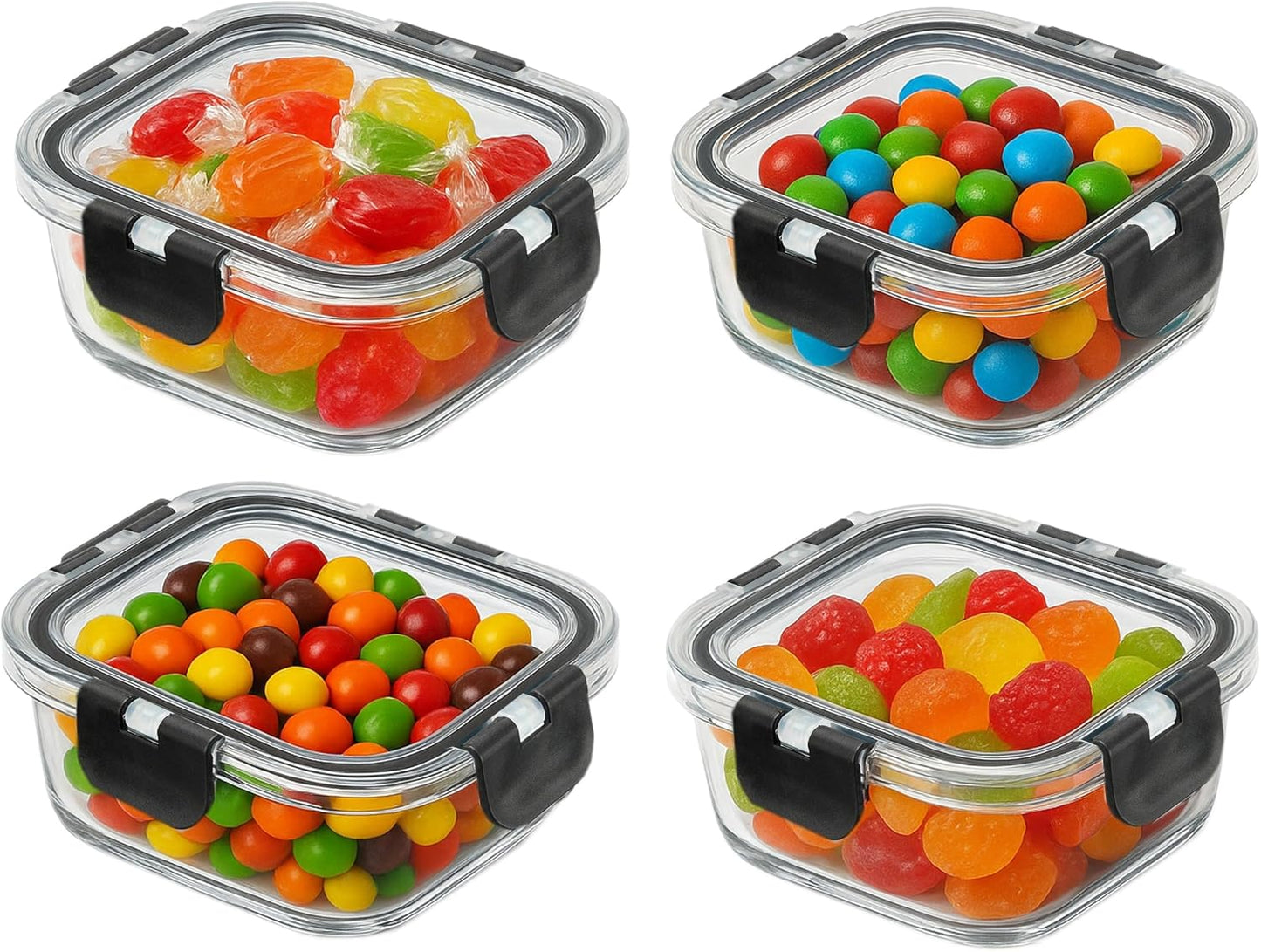 Glass Food Storage Containers Bowls with Airtight Snap Locking Lids for Meal Prep Leftovers Baking Lunch Boxes Dish (Black, 35oz Rectangle 4 Pack)