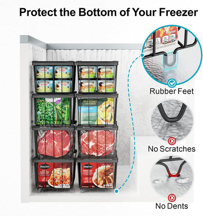 iSPECLE Deep Freezer Organizer Bins, 5 Pack Chest Freezer Baskets for 7 Cu.Ft, Stackable Wire Chest Freezer Organizer Bins for Small Food, Strong Metal with Handles for Meat and Veggies, Black