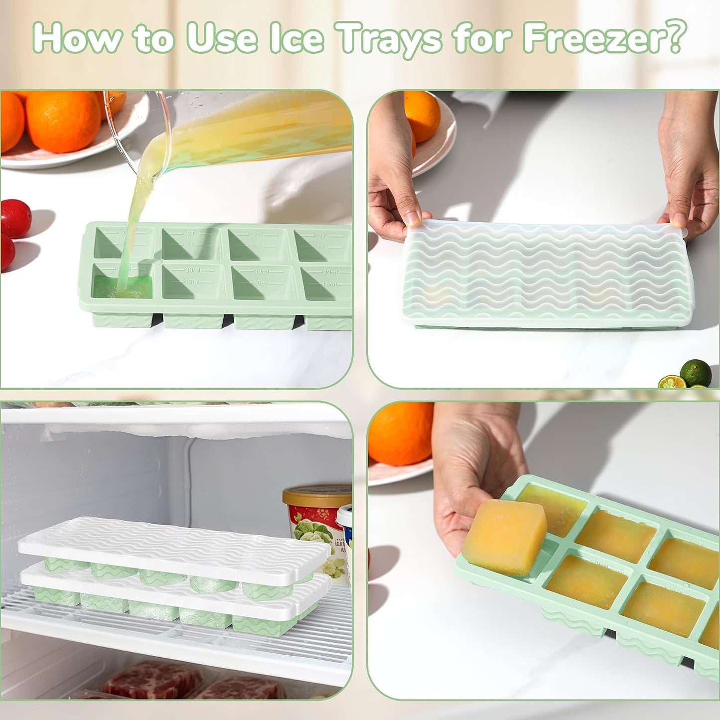 Doasuwish Silicone Freezer Molds for Soup with Lid – 1-Cup Soup Container Style Ice Cube Trays for Freezer, Meal Prep & Food Storage, Freeze 250mL/125mL Portions – 2 Pack