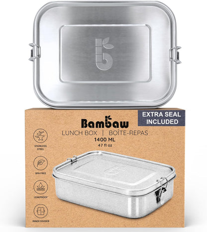 Bambaw Stainless Steel Bento Box 27 oz, Metal Lunch Box with Compartments, Leakproof Stainless Steel Lunch Container, BPA free Dishwasher Safe Metal Lunchbox