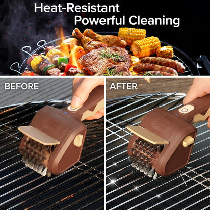 Electric Grill Brush for Outdoor Grill, Cordless Electric BBQ Grill Cleaner, Rechargeable Grill Cleaning Stainless Steel Brush, Grill Scraper, BBQ Accessories Brown