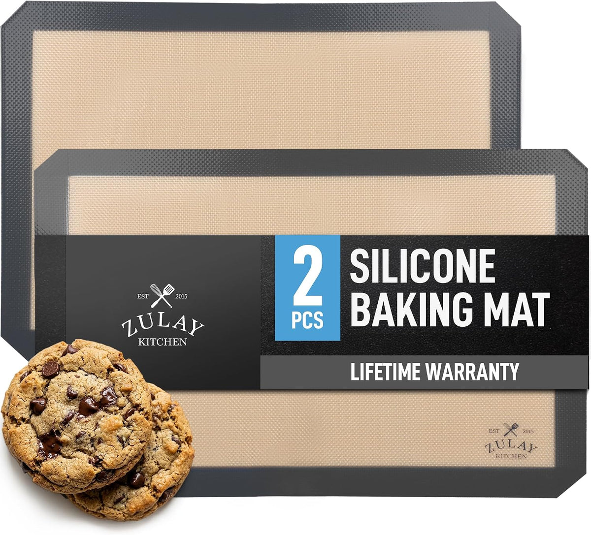 Zulay Kitchen Silicone Baking Mat – 16.5"×11.6" BPA-Free Reusable Baking Sheet, Heat Resistant 480°F – Non-Slip Border, Perfect for Cookies, Bread, Pastries & Oven Use - (Dark Gray)