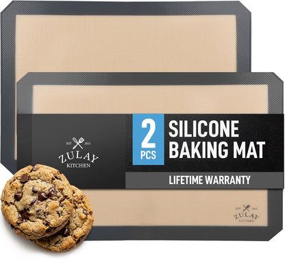 Zulay Kitchen Silicone Baking Mat – 16.5"×11.6" BPA-Free Reusable Baking Sheet, Heat Resistant 480°F – Non-Slip Border, Perfect for Cookies, Bread, Pastries & Oven Use - (Dark Gray)