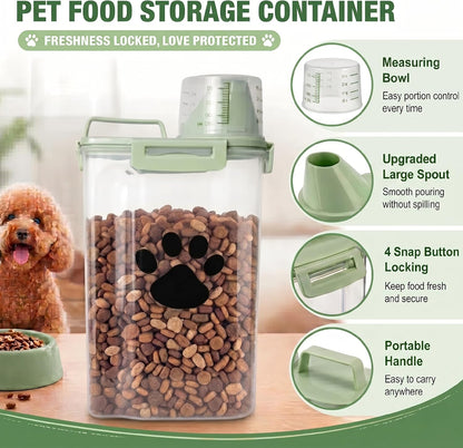 Dog Storage Container with cleaning brush,Measuring Cup,Portable Pet Food Containers with Upgraded Large Spout and Cup for Dogs,Cats,Birds,Small Animals(White)