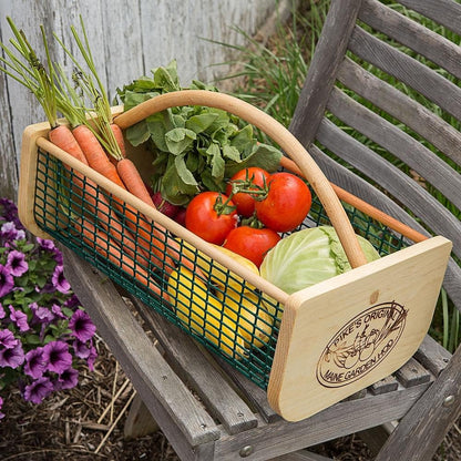 Maine Garden Hod Basket for Vegetable Gardening and Harvest Gathering or Farmhouse Decor, Pine and Oak with PVC Wire Mesh, USA Made, 16 x 9 in, 8 quart