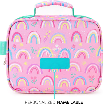 mibasies Kids Lunch Box for Girls Toddler, Insulated and Reusable Lunch Bag for School, Pink Rainbow