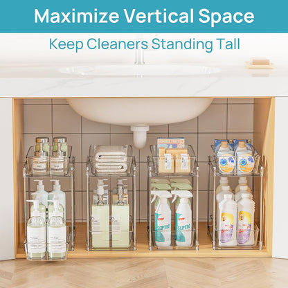 Vtopmart 4 Pack Bathroom Under Sink Organizers Organizer, 2 Tier Clear Pull-Out Organization (S-Standard)