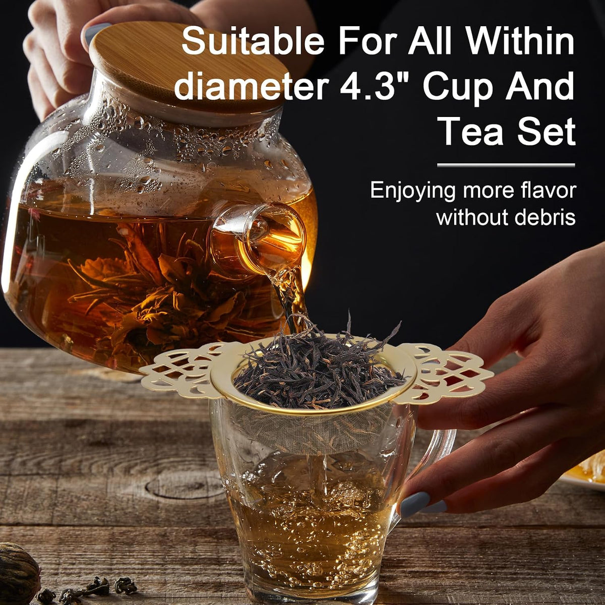Tea Strainers with Drip Bowls, Gold, 2 Pack