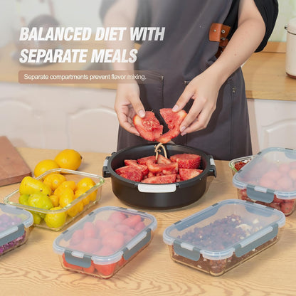 5-Piece Set, 36 oz Glass Meal Prep Containers with Snap-Lock Lids, Airtight Lunch Containers, Microwave, Oven, Refrigerator & Dishwasher Safe,Black