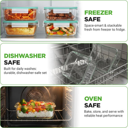 NutriChef 10 Piece Glass Food Storage Containers with Lids – 30 oz Meal Prep Containers Reusable – Airtight Glass Lunch Containers for Food Storage – Freezer to Oven Safe - Gray