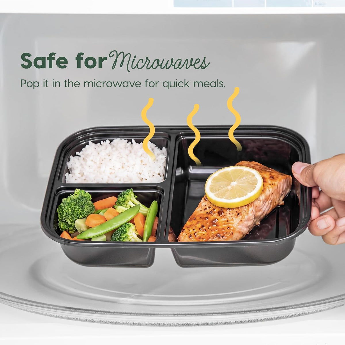 IRIS USA Meal Prep Containers, 36oz - 50 Pack (100-Piece) 3-Compartment Reusable Food Storage Containers with Lids, Plastic Kitchen Food Prep To Go Lunch Box, Microwave Freezer Dishwasher Safe, Black