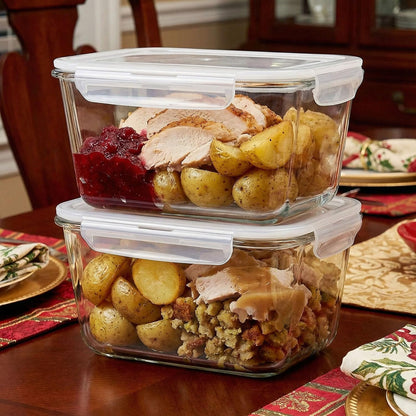 2 Pack Large Glass Food Storage Containers with Lids 85oz/10.5cup Big Airtight Storage Containers for Rotisserie Chicken Meal Prep Leftovers, BPA Free & Leak Proof, Microwave, Oven Safe (gray)