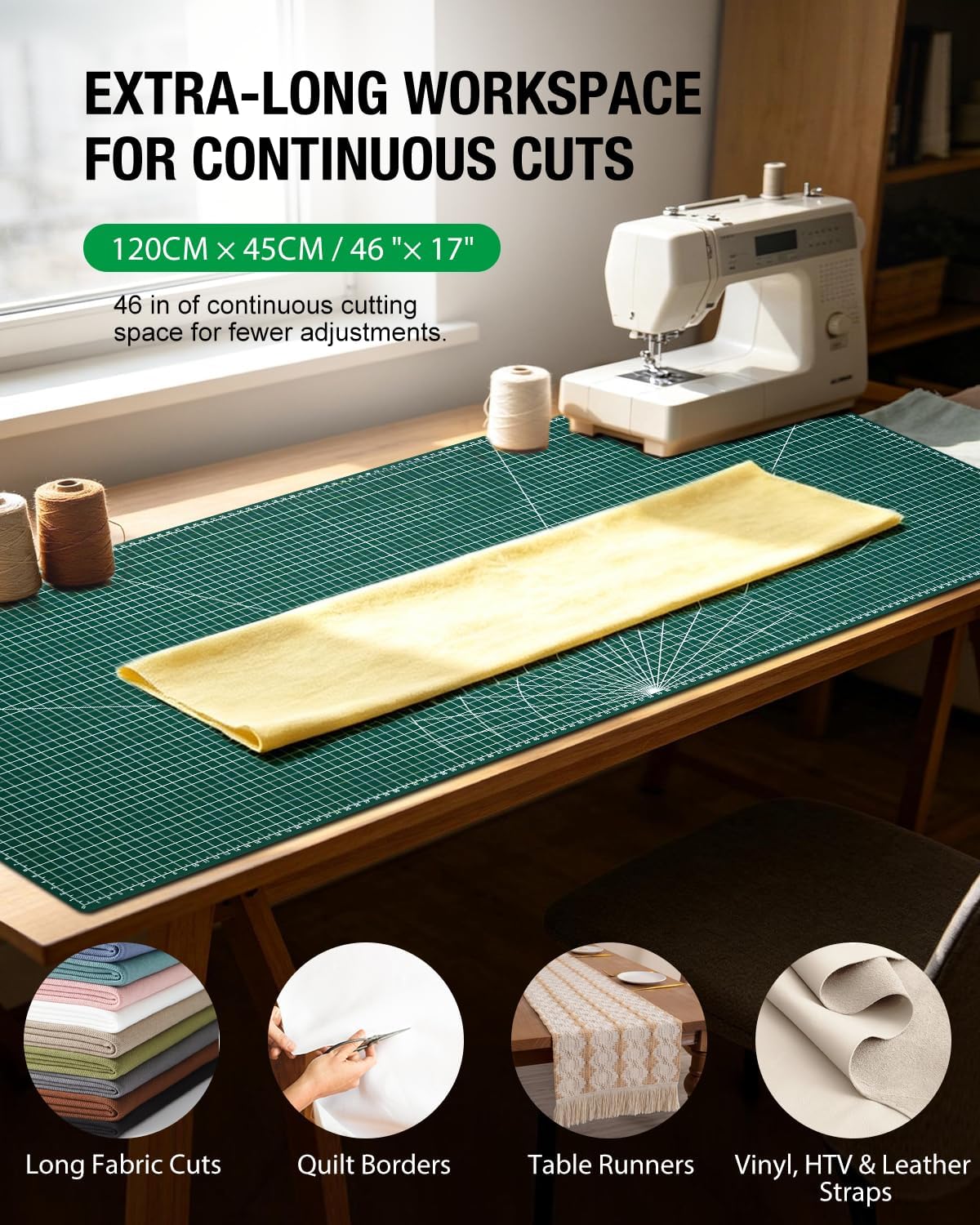 Self Healing Cutting Mat, 35" × 15", Double-Sided Rotary Cutting Mat for Sewing, Quilting, Scrapbooking & Craft, Large Craft Cutting Board for Hobby Use, Green