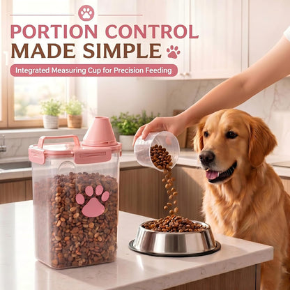 Dog Storage Container with cleaning brush,Measuring Cup,Portable Pet Food Containers with Upgraded Large Spout and Cup for Dogs,Cats,Birds,Small Animals(White)